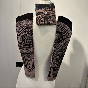 2 Pair SUN SLEEVES NWOT Black & Nude Different TRIBAL print SPF Size M NWOT